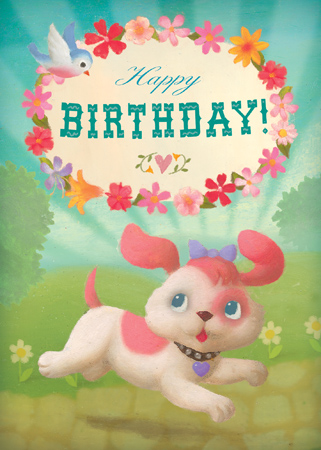 Happy Birthday Cute Dog Greeting Card by Stephen Mackey - Click Image to Close